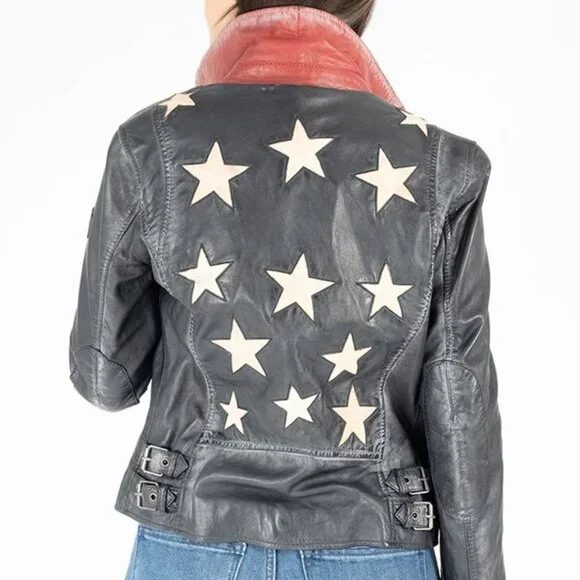 Black lambskin leather jacket with star accents MAURITIUS